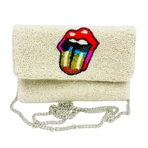 SHIRDEE white beaded lips tongue Stones purse